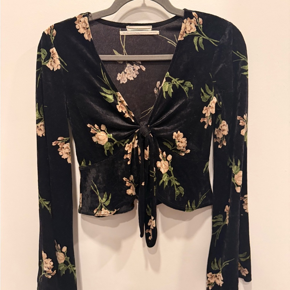 Urban Outfitters Floral Velvet Tie-Front Top